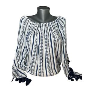 Step in Style Striped Over the Shoulder Women's Blouse Top Tassels Size Small